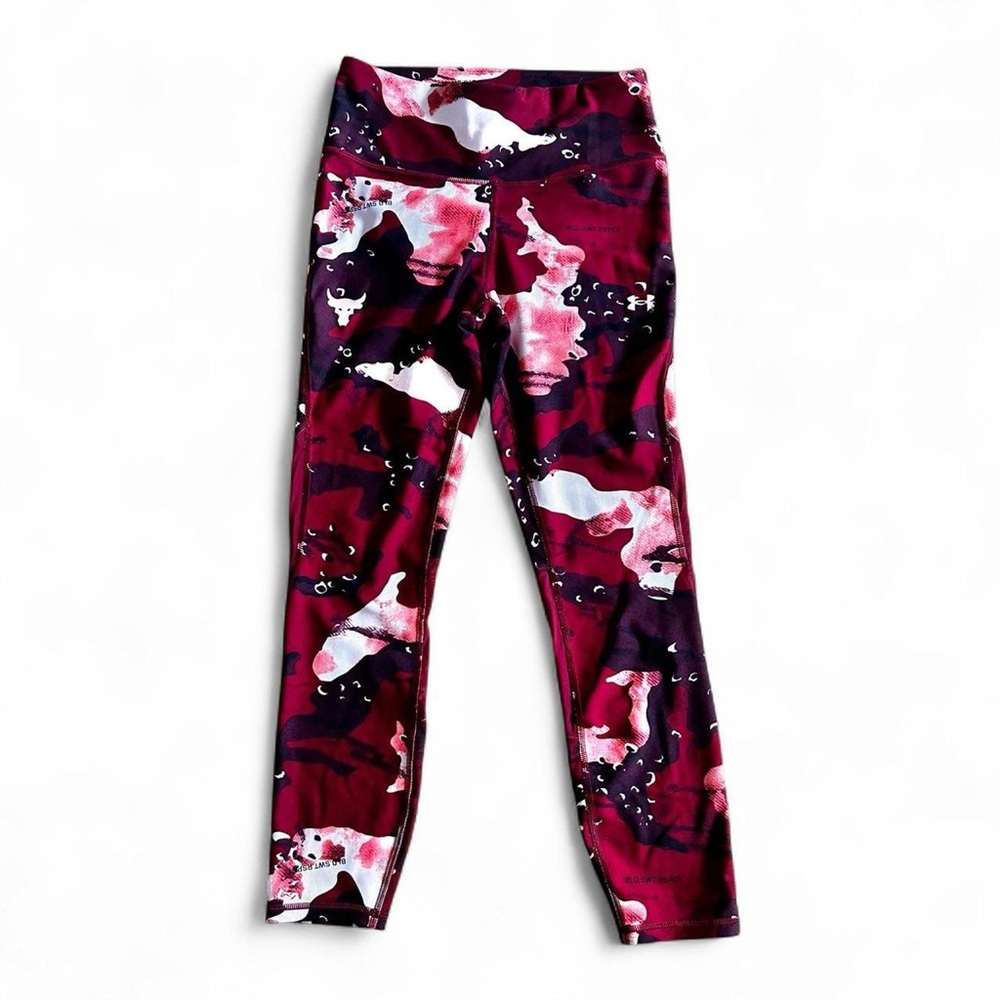 Under Armour Project Rock red/black/white High Rise Compression Leggings Size M